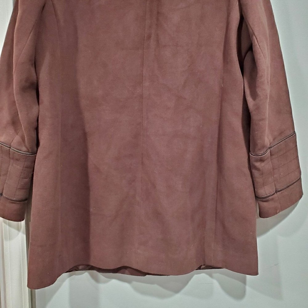 Etcetera Women's Brown Cotton Black Leather Trim Jacket Turnlock Closure Size 14 - Picture 14 of 14